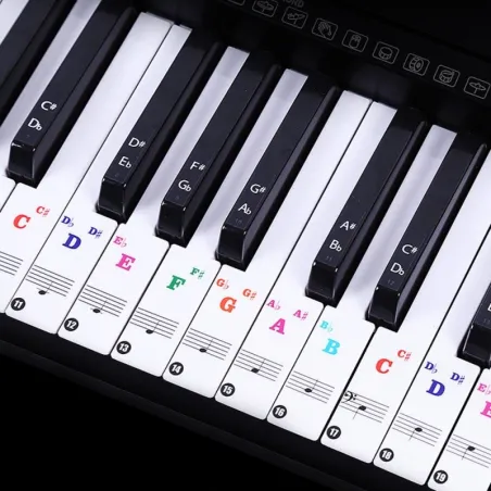 88 keys - Colourful piano notes - transparent keyboard stickersPiano
