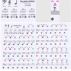 88 Tasten - Bunte Klaviernoten - transparente Tastaturaufkleber