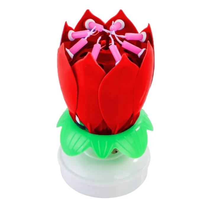 Lotus formade roterande födelsedagsljus med 8 små ljus & Happy Birthday sång