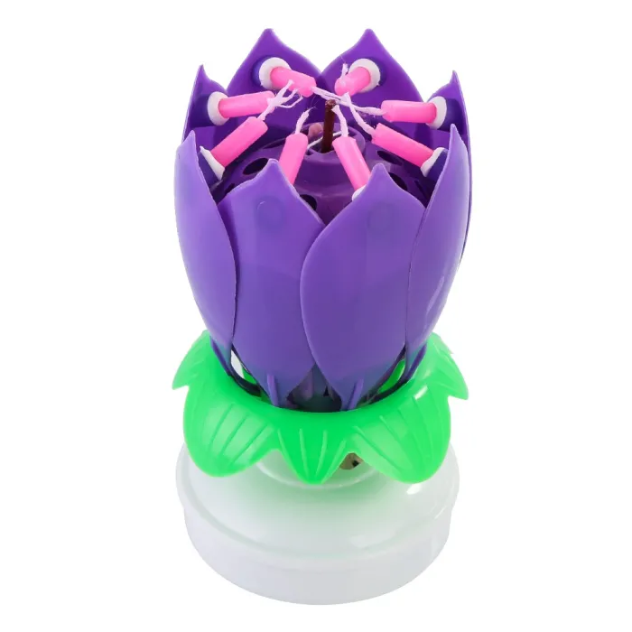 Lotus formade roterande födelsedagsljus med 8 små ljus & Happy Birthday sång