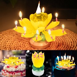Vela de aniversário rotativa em forma de lótus com 8 pequenas velas & Happy Birthday song
