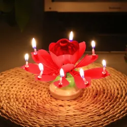 Lotus formade roterande födelsedagsljus med 8 små ljus & Happy Birthday sång