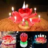 Lotus formade roterande födelsedagsljus med 8 små ljus & Happy Birthday sång