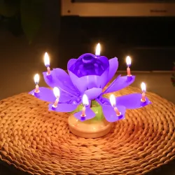 Lotus formade roterande födelsedagsljus med 8 små ljus & Happy Birthday sång