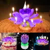 Lotus formade roterande födelsedagsljus med 8 små ljus & Happy Birthday sång