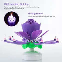 Lotus formade roterande födelsedagsljus med 8 små ljus & Happy Birthday sång