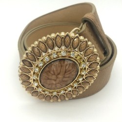 Luksusowy vintage skórzany pasek z okrągłą klamrą z kryształów & perełPaski