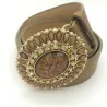 Luxury vintage nahka vyö kristalli & helmiä pyöreä buckle