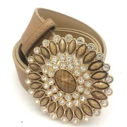 Luxury vintage nahka vyö kristalli & helmiä pyöreä buckle
