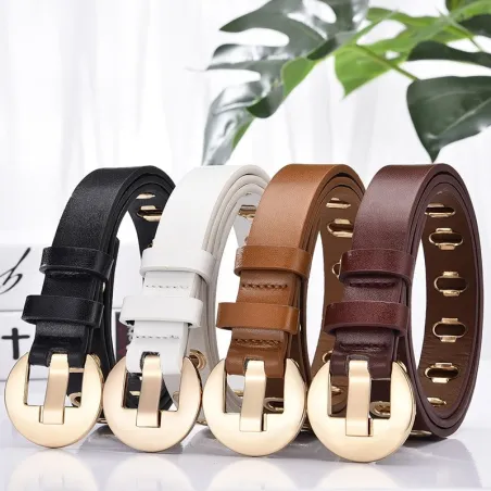 Fashionable läderbälte med metall spänne & hål