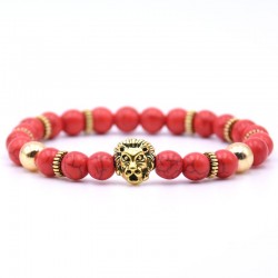 Lion head bracelet with natural stone beads