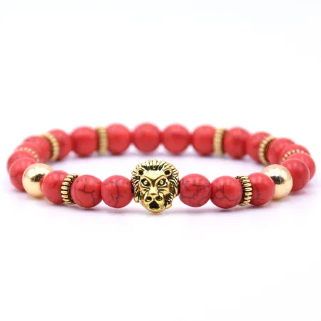 Bracciale testa leone con perle in pietra naturale