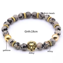 Bracciale testa leone con perle in pietra naturale