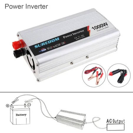 1000W - DC 12V 24V - AC 220V - 110V - USB - auton virtainverter - adapteri - jännitemuunnin