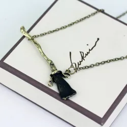 Magic broom pendant with necklace - vintage bronze