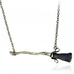 Magic broom pendant with necklace - vintage bronze