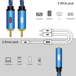 Cables35mm hembra a 2RCA cable de audio estéreo masculino - oro plateado