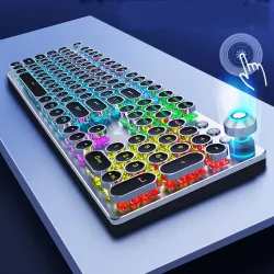 Steampunk - spel mekaniskt tangentbord - metallpanel - rund retro keycap - bakgrundsbelyst trådbunden tangentbord