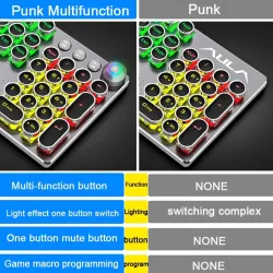 Steampunk - spel mekaniskt tangentbord - metallpanel - rund retro keycap - bakgrundsbelyst trådbunden tangentbord