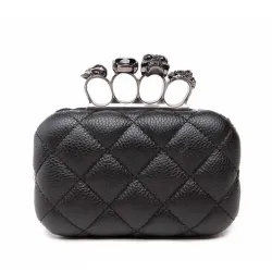 Skull ring woman evening bag vintage plaid woman clutch bag Ladies messenger bags Mini black Luxury