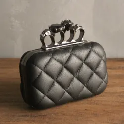 Lyx skalle ring vintage plaid bag - kopplingspåse med kedja