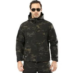 Exército - camuflagem - jaqueta impermeável com capuz e zíperes