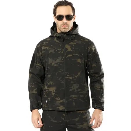 Exército - camuflagem - jaqueta impermeável com capuz e zíperes
