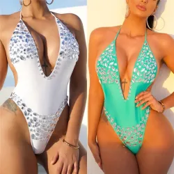 Baño y ropaTraje de natación sexy de una pieza con diamantes