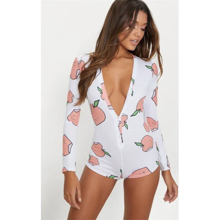 Sexy kombinezon z głębokim dekoltem - body z długim rękawem i guzikamiBluzki & Koszulki