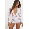 Sexy macacão profundo v-neck - manga longa impresso macacão com botões