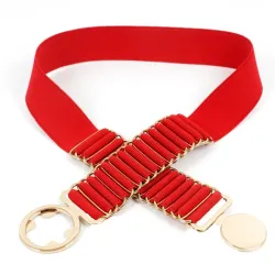 Elegant elastisk bälte med guld rund spänne