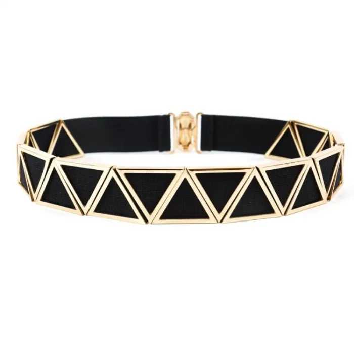 Most Popular Womens Belt Cut Out Gold Triangle Metal Belt With Multi Elastic Hook Closure Belt ForRiemen