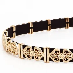 Elegant fashionabelt bälte med bladmönster och metallbuckle