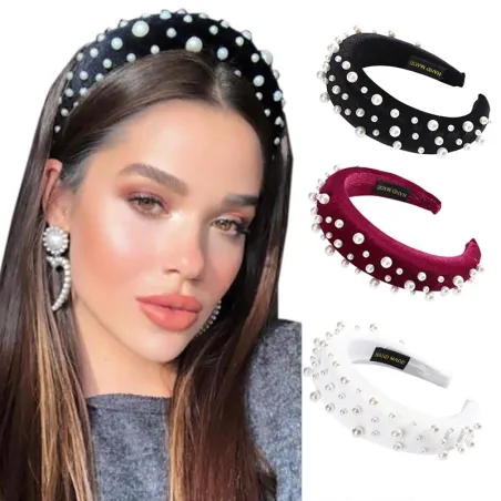 Fascia di velluto alla moda con perle