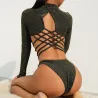 Fato de corpo sexy sem costas com decote e zíper