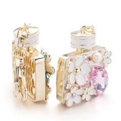 llaveroPerfume botella con cristales y flores - llavero
