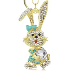 Chaveiro de coelho de coelho de coelho de ouro e cristal