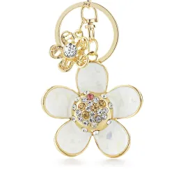 Margarida flor com pérola e cristal - chaveiro