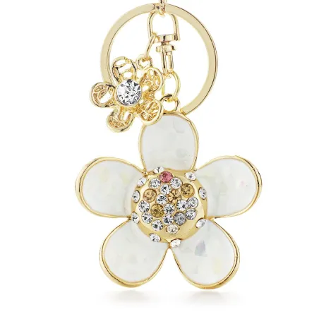 Daisy flower with pearl and crystal - keyring