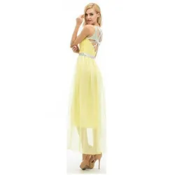 Abito lungo chiffon elegante giallo