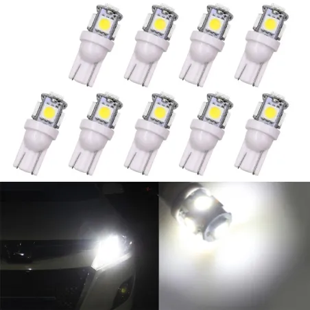 T10 5SMD 5050 W5W Xenon auto LED lamppu 10 kappaletta