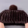 Knitted rabbit fur hat with pompom