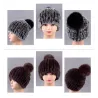 Knitted rabbit fur hat with pompom