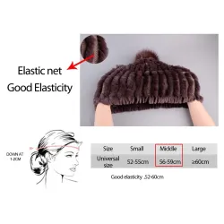 Knitted rabbit fur hat with pompom