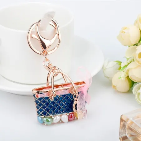 Crystal bag - gold keychain