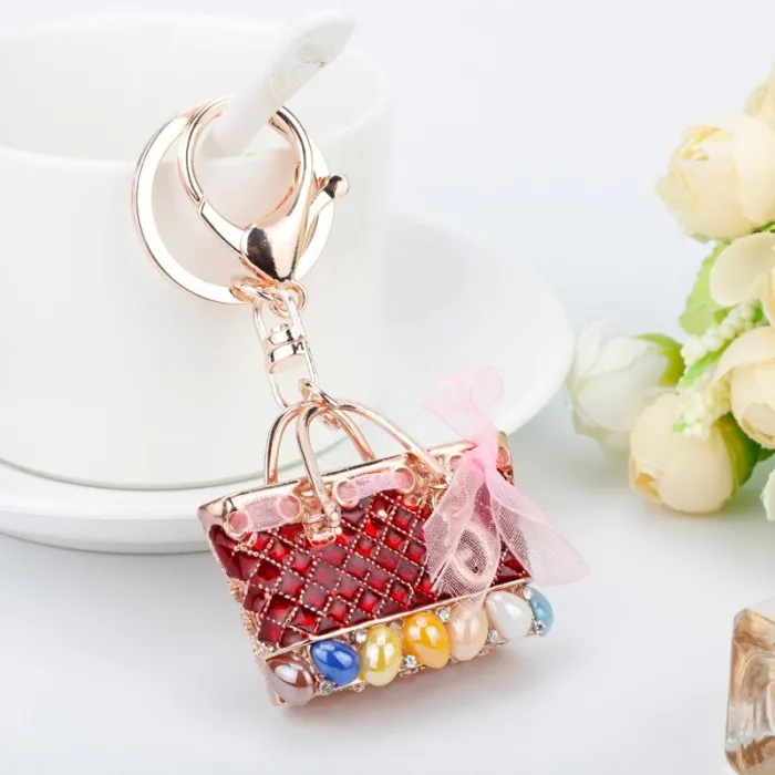 Crystal bag - gold keychain