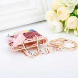 Crystal bag - gold keychain