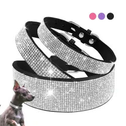 Läder krage med rhinestones för hundar och katter