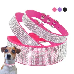 Lederhalsband mit Strasssteinen für Hunde und Katzen