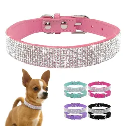 Lederhalsband mit Strasssteinen für Hunde und Katzen